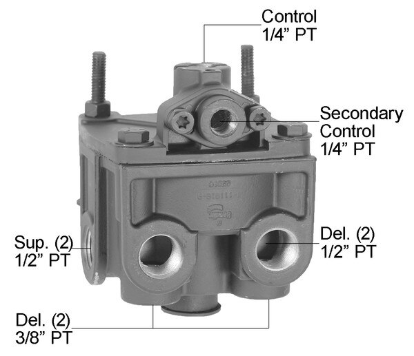 FS800481N Bendix R-12DC Style Relay Valve W/ 2 Horizontal DEL & 2 ...